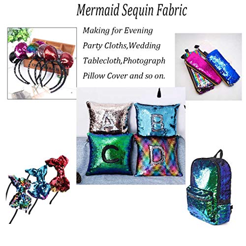 Turquoise to Fuchsia Mermaid Fabric by The Yard Two Tone Sequin Fa...