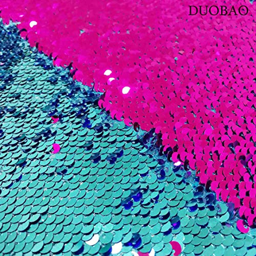 Turquoise to Fuchsia Mermaid Fabric by The Yard Two Tone Sequin Fa...