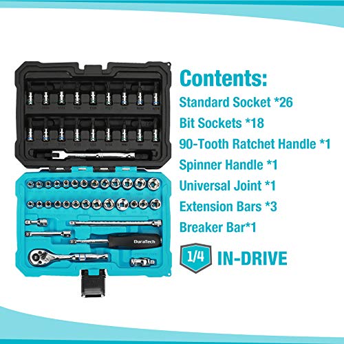 DURATECH 51-Piece Socket Set, 1/4 Drive Standard and Bit Sockets ...