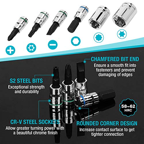 DURATECH 51-Piece Socket Set, 1/4 Drive Standard and Bit Sockets ...