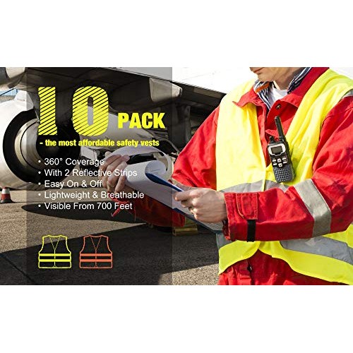 10 Pack High Visibility Safety Vest for Traffic Work, Running, Sur...