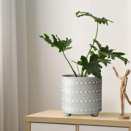 8 Inch Modern Design Ceramic Plants Pot with Drainage Hole, Silver...