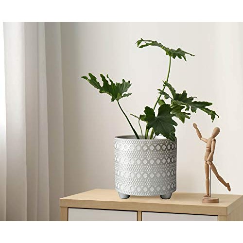 8 Inch Modern Design Ceramic Plants Pot with Drainage Hole, Silver...
