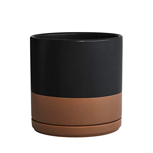 Ceramic Planter Pot with Drainage Hole and Saucer, Indoor Cylinder...