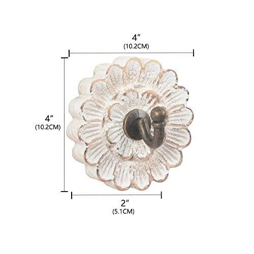 dwellington Distress Wood Flower Coat Hooks for Wall Hanging, Sing...