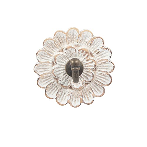 dwellington Distress Wood Flower Coat Hooks for Wall Hanging, Sing...
