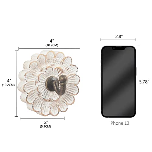 dwellington Distress Wood Flower Coat Hooks for Wall Hanging, Sing...