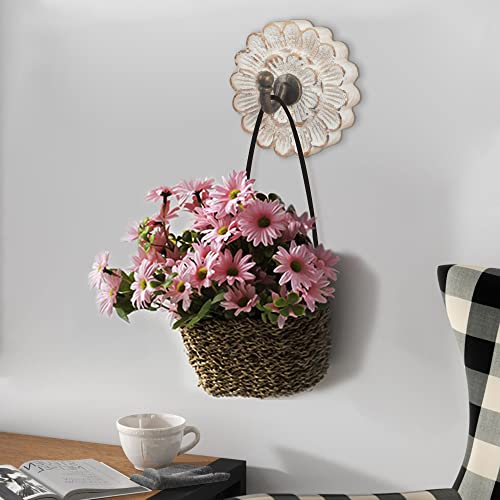 dwellington Distress Wood Flower Coat Hooks for Wall Hanging, Sing...