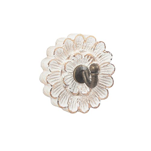 dwellington Distress Wood Flower Coat Hooks for Wall Hanging, Sing...
