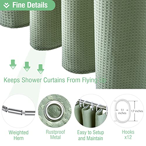 Dynamene Sage Green Shower Curtain - Waffle Textured Heavy Duty Th...