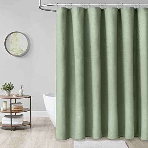 Dynamene Sage Green Shower Curtain - Waffle Textured Heavy Duty Th...