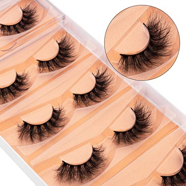 DYSILK 5 Pairs 6D Lashes Faux Mink Eyelashes Wispy Fluffy Natural ...