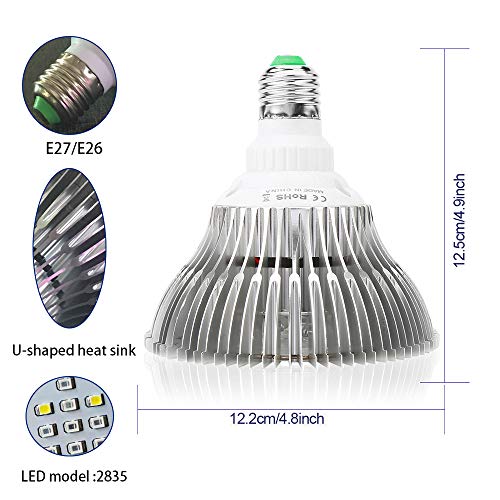 100W Grow Light Bulb h LED Plant Light with Aluminum Cover E26 E27...