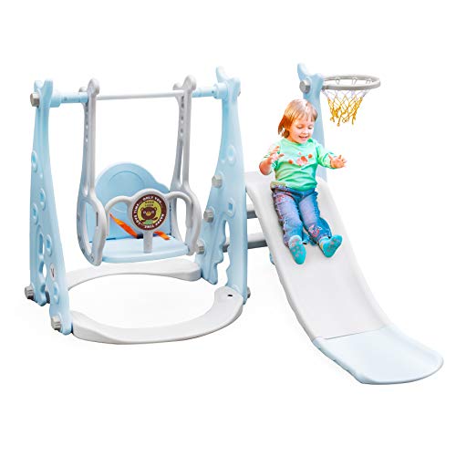 Ealing 4-in-1 Toddlers Slide and Swing Basketball Set,for Kids Tak...