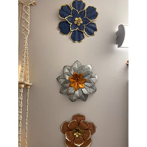 EASICUTI Blue Metal Flower Wall Decor Boho Metal Wall Art Decorati...
