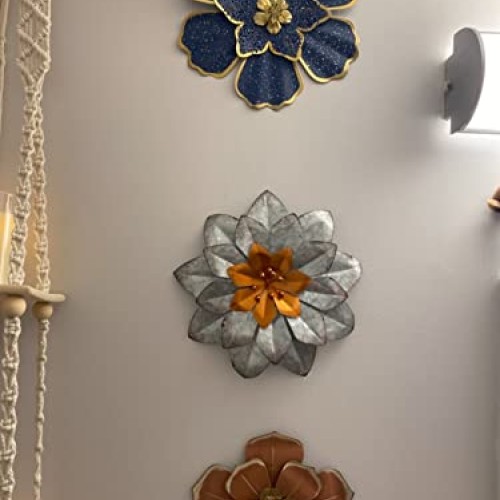 EASICUTI Blue Metal Flower Wall Decor Boho Metal Wall Art Decorati...