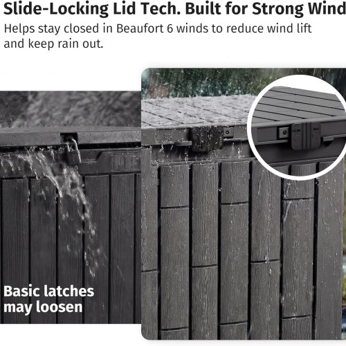 EAST OAK 31 Gallon Outdoor Storage Box, Waterproof Deck UV-Resistant Resin Bin for Patio Cushions, Garden Tools, Accessories & Package, Lockable Wind-Resistant Lid, Steel-Reinforced, Black