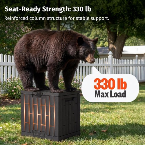 EAST OAK 31 Gallon Outdoor Storage Box, Waterproof Deck UV-Resistant Resin Bin for Patio Cushions, Garden Tools, Accessories & Package, Lockable Wind-Resistant Lid, Steel-Reinforced, Black