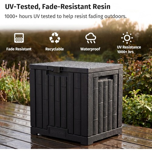 EAST OAK 31 Gallon Outdoor Storage Box, Waterproof Deck UV-Resistant Resin Bin for Patio Cushions, Garden Tools, Accessories & Package, Lockable Wind-Resistant Lid, Steel-Reinforced, Black