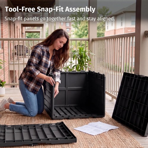 EAST OAK 31 Gallon Outdoor Storage Box, Waterproof Deck UV-Resistant Resin Bin for Patio Cushions, Garden Tools, Accessories & Package, Lockable Wind-Resistant Lid, Steel-Reinforced, Black