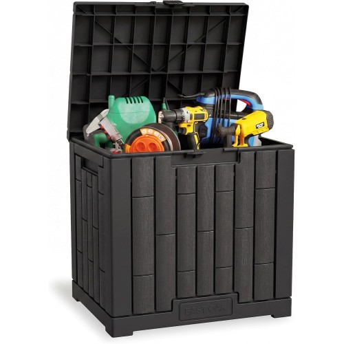 EAST OAK 31 Gallon Outdoor Storage Box, Waterproof Deck UV-Resistant Resin Bin for Patio Cushions, Garden Tools, Accessories & Package, Lockable Wind-Resistant Lid, Steel-Reinforced, Black