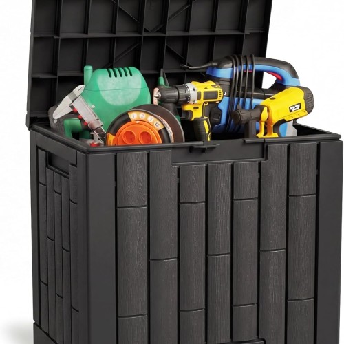 EAST OAK 31 Gallon Outdoor Storage Box, Waterproof Deck UV-Resistant Resin Bin for Patio Cushions, Garden Tools, Accessories & Package, Lockable Wind-Resistant Lid, Steel-Reinforced, Black