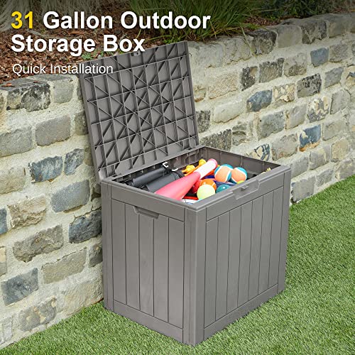 EAST OAK Deck Box, 31 Gallon Indoor and Outdoor Storage Box with P...