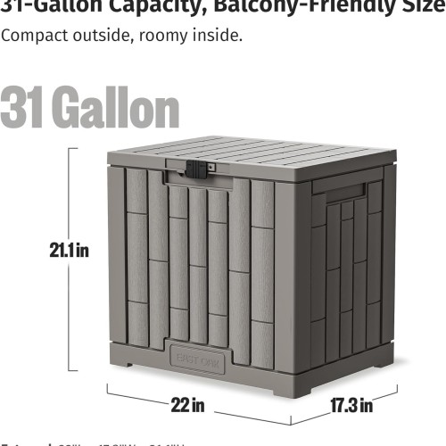 EAST OAK Outdoor Storage Box, 31 Gallon Deck Box for Patio Cushions, Pool Accessories & Garden Tools, Waterproof Resin Storage Container, Ash Grey