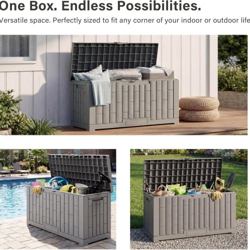 EAST OAK Outdoor Storage Box, 60 Gallon Deck Box Indoor and Outdoor Use, Waterproof Resin Storage Bin for Patio Cushions, Gardening Tools, Lockable, UV Resistant, Grey