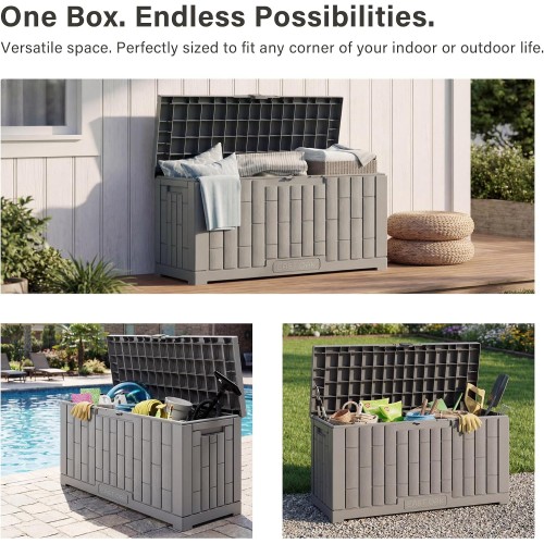 EAST OAK Outdoor Storage Box, 60 Gallon Deck Box Indoor and Outdoor Use, Waterproof Resin Storage Bin for Patio Cushions, Gardening Tools, Lockable, UV Resistant, Grey