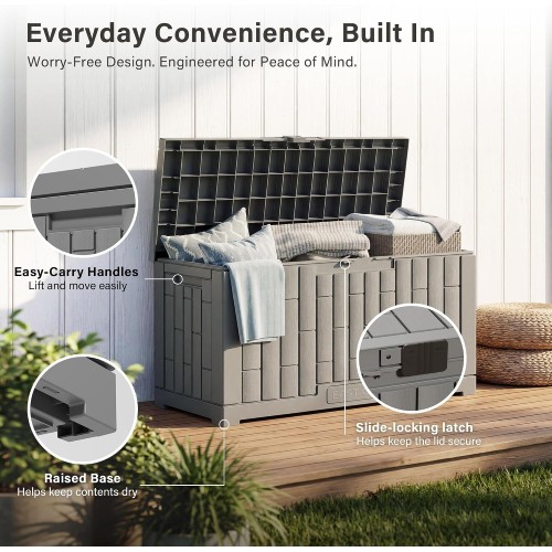 EAST OAK Outdoor Storage Box, 60 Gallon Deck Box Indoor and Outdoor Use, Waterproof Resin Storage Bin for Patio Cushions, Gardening Tools, Lockable, UV Resistant, Grey