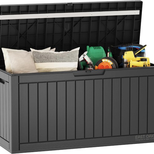 EAST OAK Outdoor Storage Box, 60 Gallon Deck Box Indoor and Outdoor Use, Black