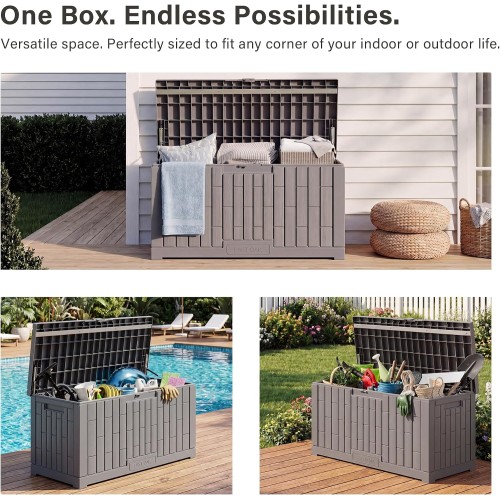 EAST OAK Outdoor Storage Box, 80 Gallon Deck Box, Waterproof Resin Storage Bin for Patio Cushions, Gardening Tools, Lockable, UV Resistant, Grey