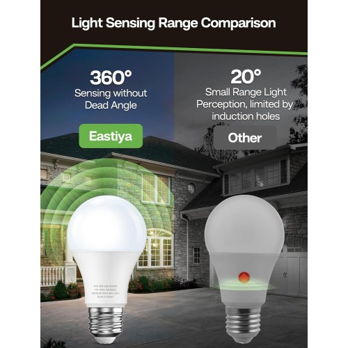 Dusk to Dawn Light Bulb Outdoor 100W Equivalent, Daylight 5000K, 1200LM