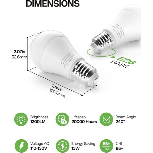 Dusk to Dawn Light Bulb Outdoor 100W Equivalent, Daylight 5000K, 1200LM