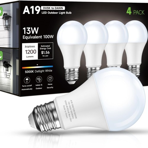 Dusk to Dawn Light Bulb Outdoor 100W Equivalent, Daylight 5000K, 1200LM