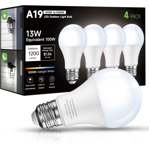 Dusk to Dawn Light Bulb Outdoor 100W Equivalent, Daylight 5000K, 1200LM