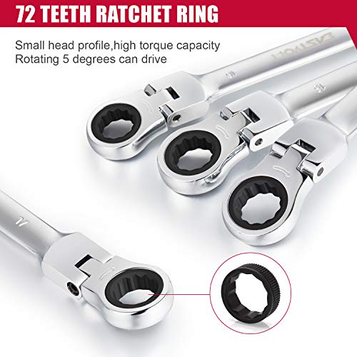 Eastvolt 12-Piece Ratcheting Wrench Set, Metric 8mm-19mm Flex Head...