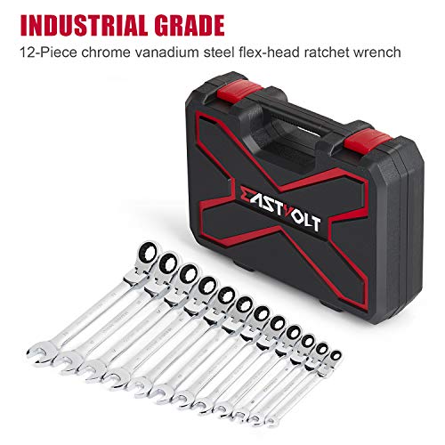 Eastvolt 12-Piece Ratcheting Wrench Set, Metric 8mm-19mm Flex Head...