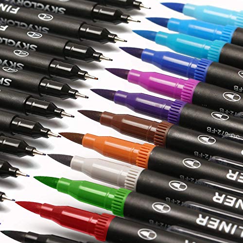 Dual Markers Brush Pen, Brush Tips & Colored Fine Point Pen Set fo...