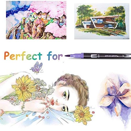 Dual Markers Brush Pen, Brush Tips & Colored Fine Point Pen Set fo...