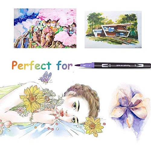 Dual Markers Brush Pen, Brush Tips & Colored Fine Point Pen Set fo...