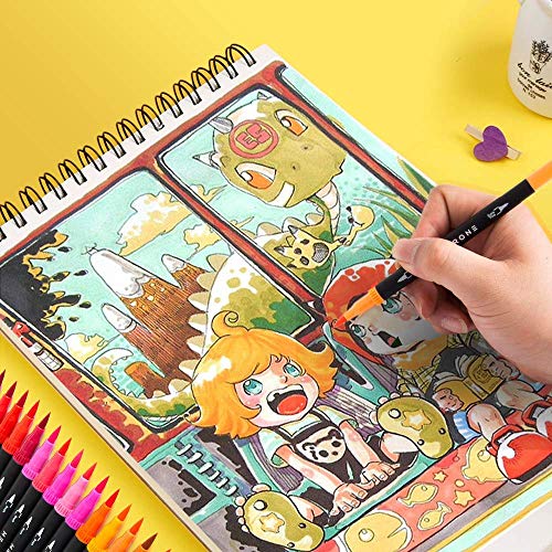 Dual Markers Brush Pen, Brush Tips & Colored Fine Point Pen Set fo...