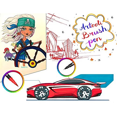 Dual Markers Brush Pen, Brush Tips & Colored Fine Point Pen Set fo...