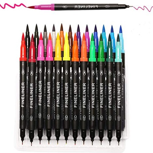 Dual Markers Brush Pen, Brush Tips & Colored Fine Point Pen Set fo...