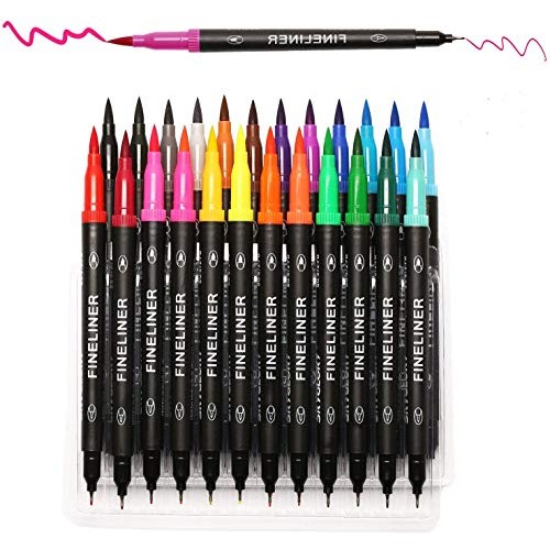 Dual Markers Brush Pen, Brush Tips & Colored Fine Point Pen Set fo...
