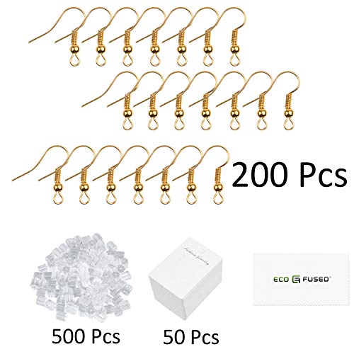 Eco-Fused 200 pcs Gold Earring Hooks, 500 pcs Transparent Earring ...