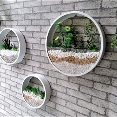 Ecosides 12 H White Large Wall Hanging Metal Plant Terrarium, Pla...