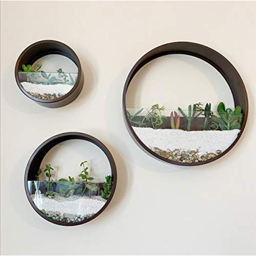 Mixed 3 Sizes Brown Wall Round Hanging Planter Succulent Terrarium...