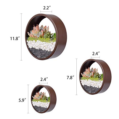 Mixed 3 Sizes Brown Wall Round Hanging Planter Succulent Terrarium...